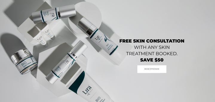 Lira clinical products on grey background with free consultation offer